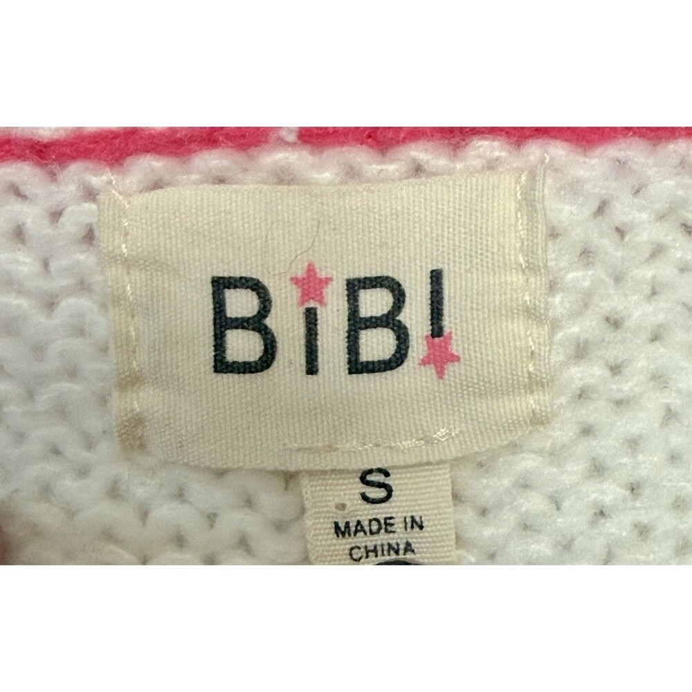 EUC BiBi Fuzzy Cursive Script Spring Sweater Coquette Y2K Puff Sleeve Knit Top S - Picture 11 of 15